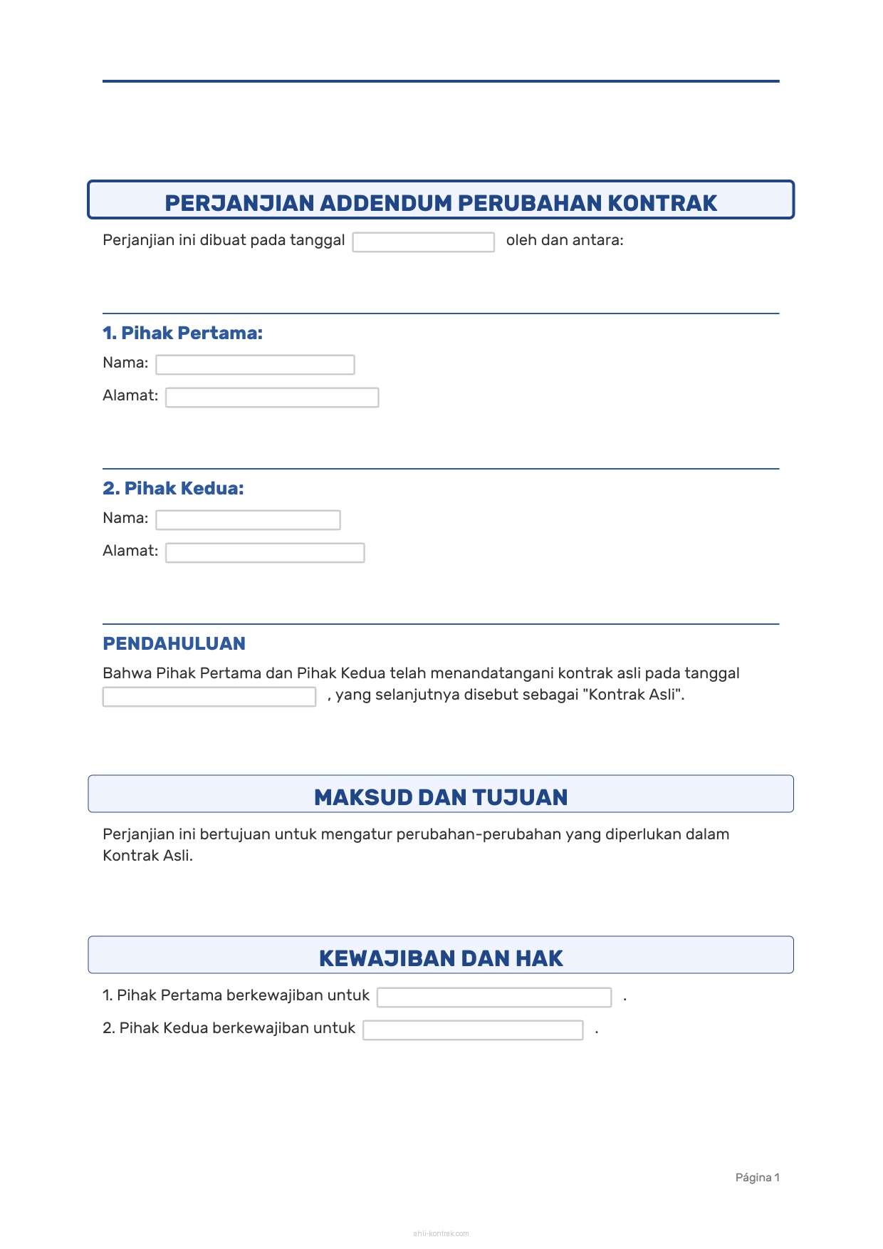 Contoh Surat Addendum Perubahan Kontrak
