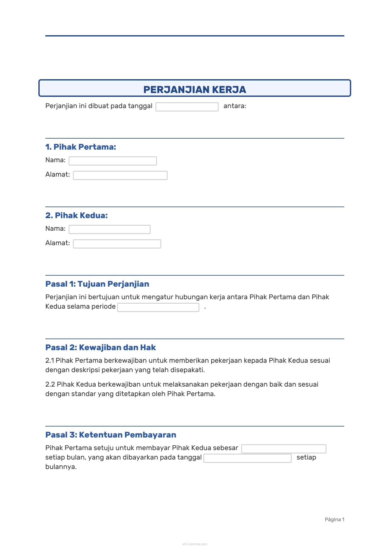 Contoh Surat Kontrak Kerja 3 Bulan