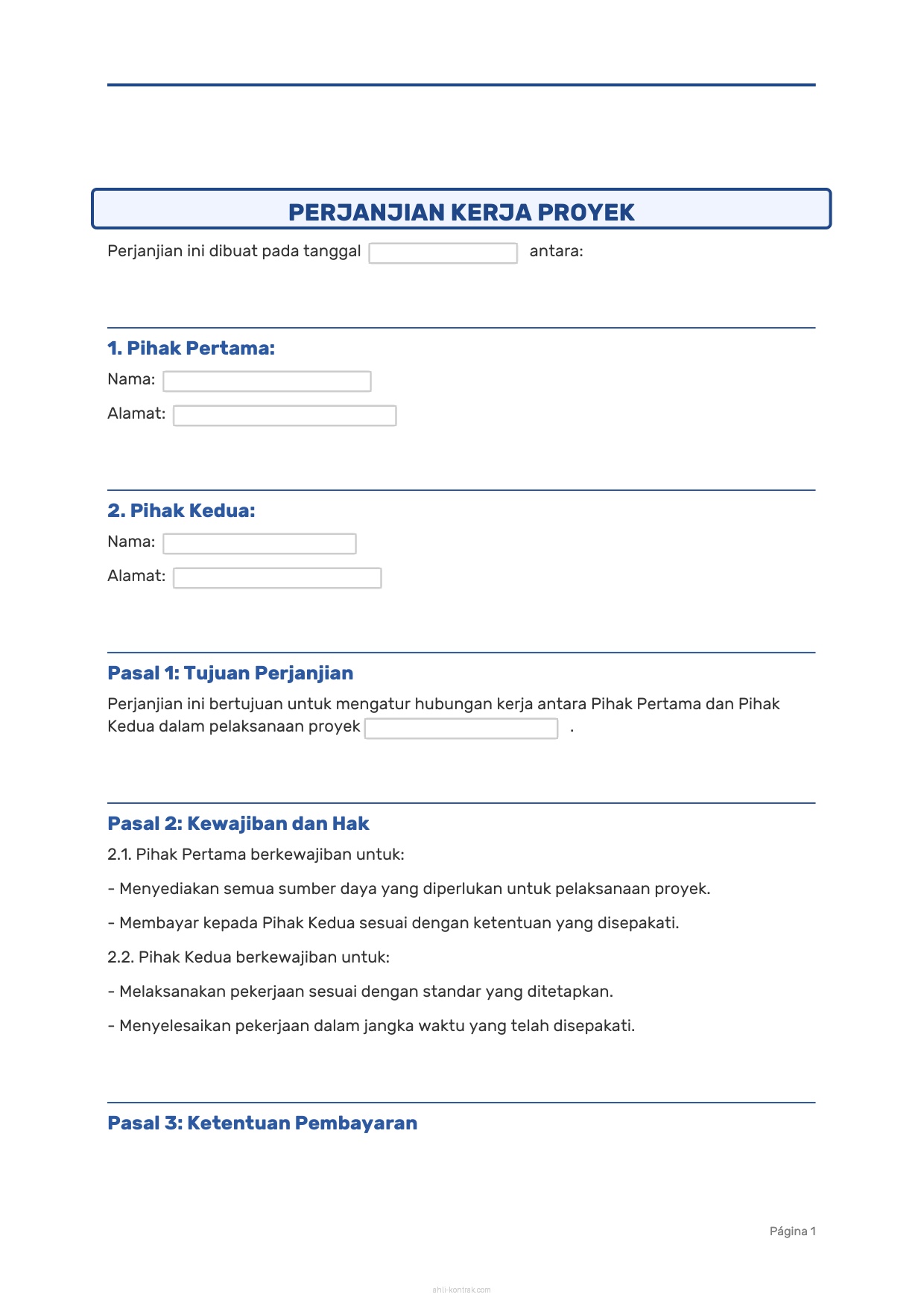 Contoh Surat Kontrak Kerja Proyek Sederhana