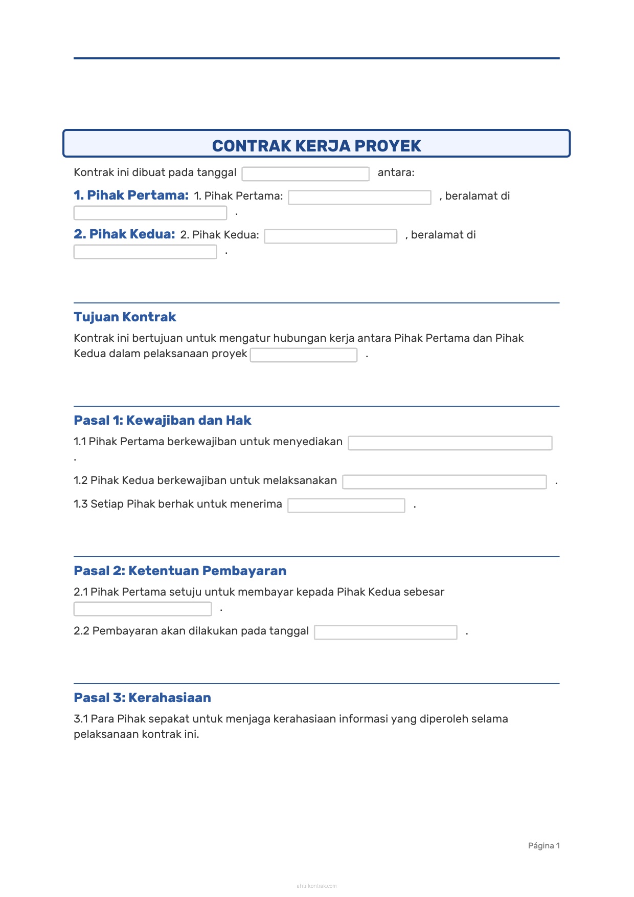Contoh Surat Kontrak Kerja Proyek