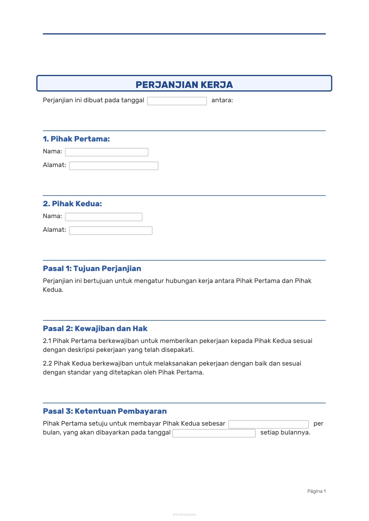 Contoh Surat Kontrak Kerja Sederhana