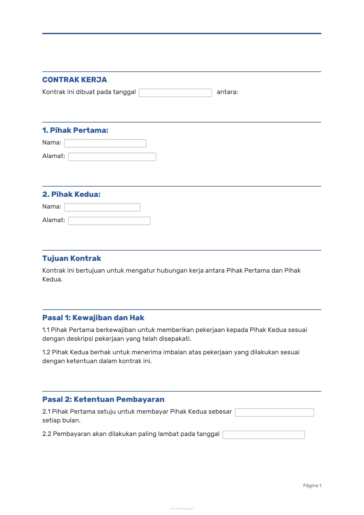 Contoh Surat Kontrak Kerja