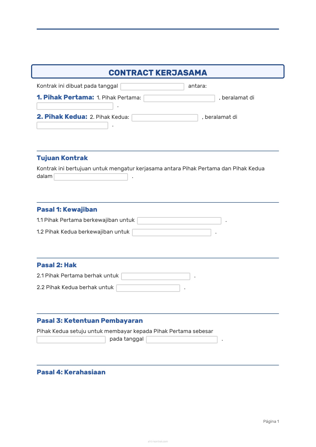 Contoh Surat Kontrak Kerjasama
