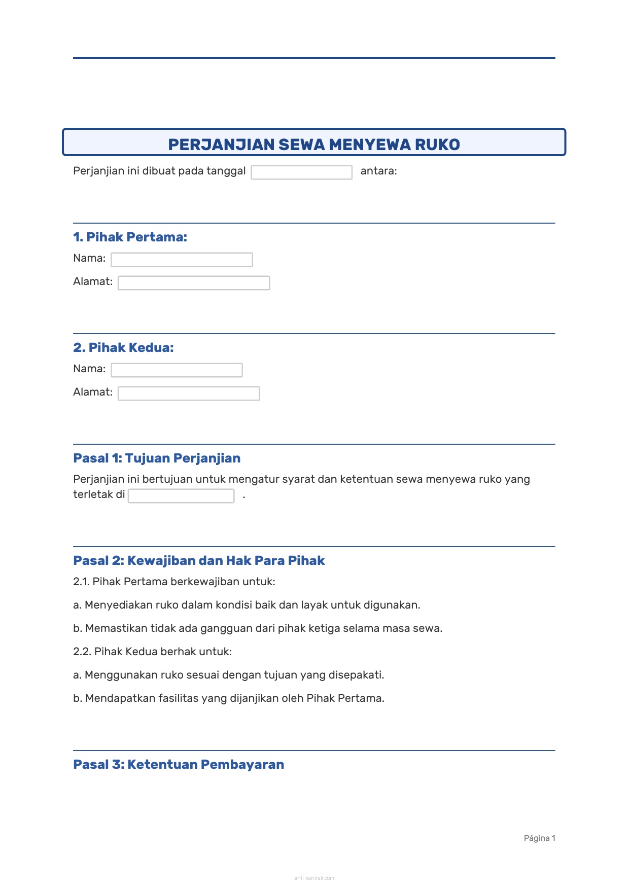 Contoh Surat Kontrak Ruko