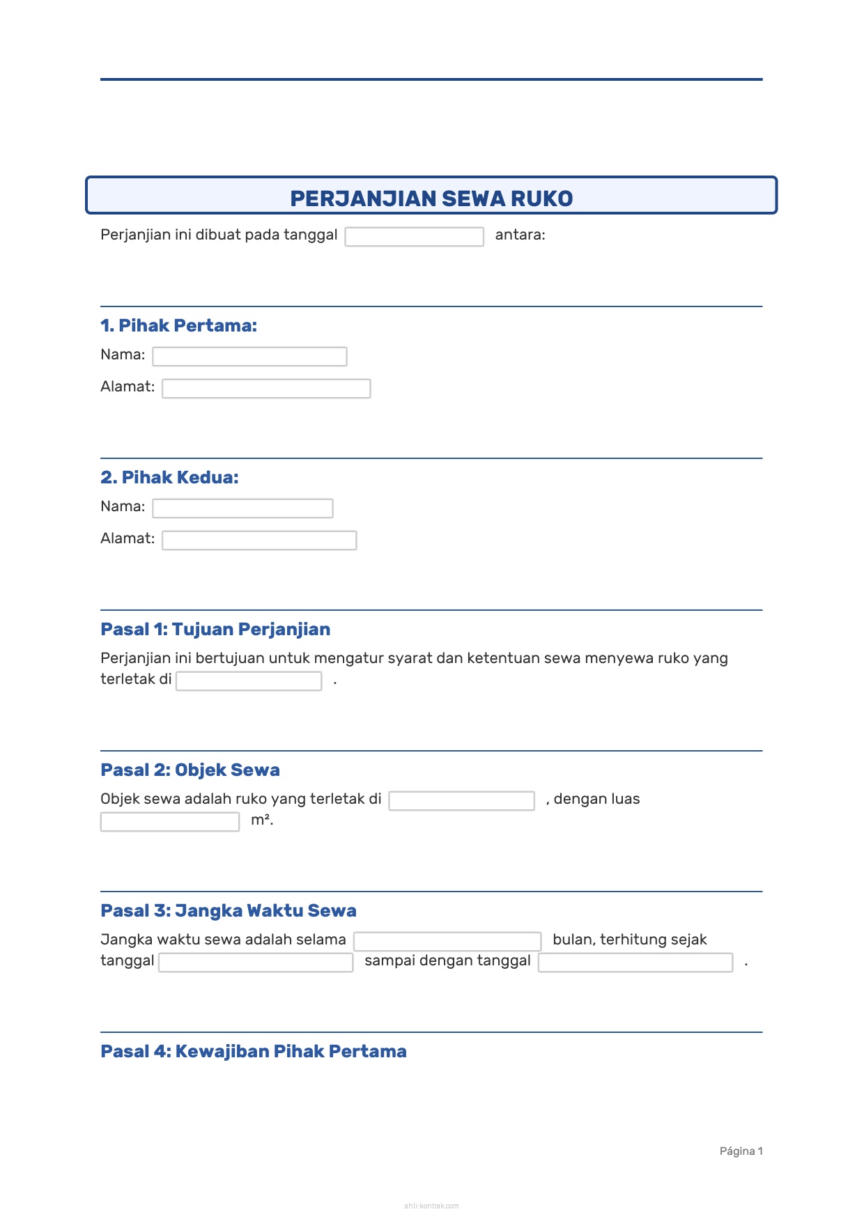 Contoh Surat Kontrak Sewa Ruko