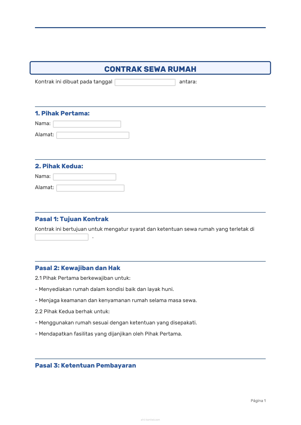 Contoh Surat Kontrak Sewa Rumah