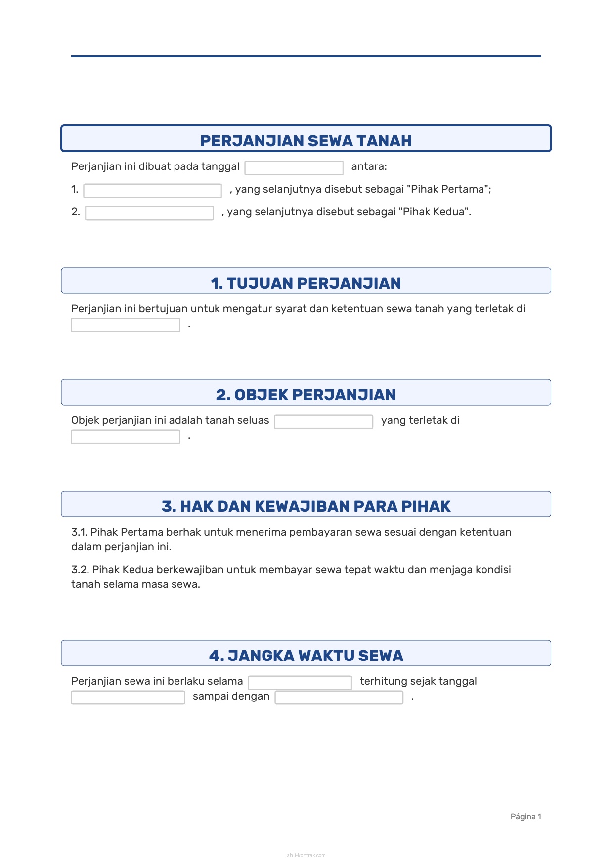 Contoh Surat Kontrak Tanah