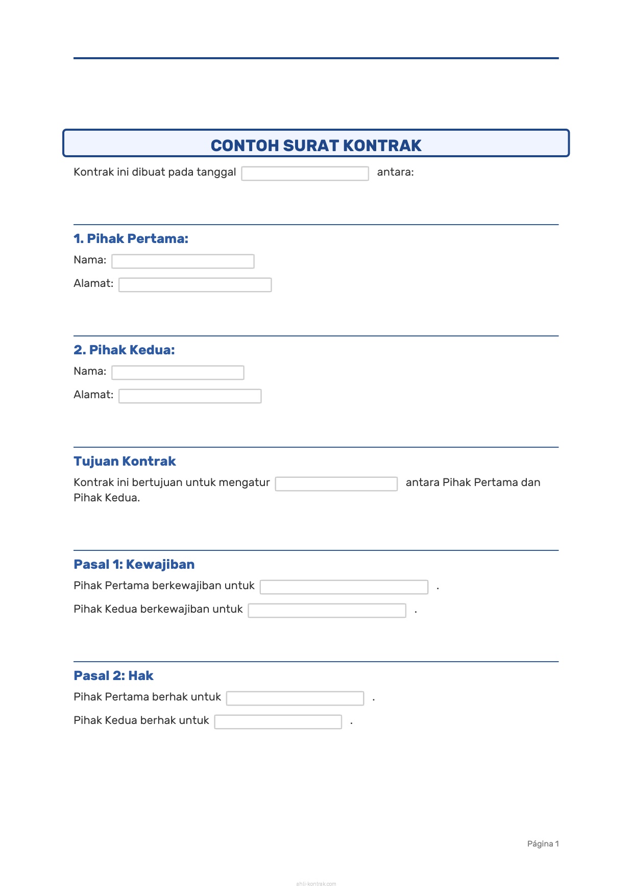 Contoh Surat Kontrak