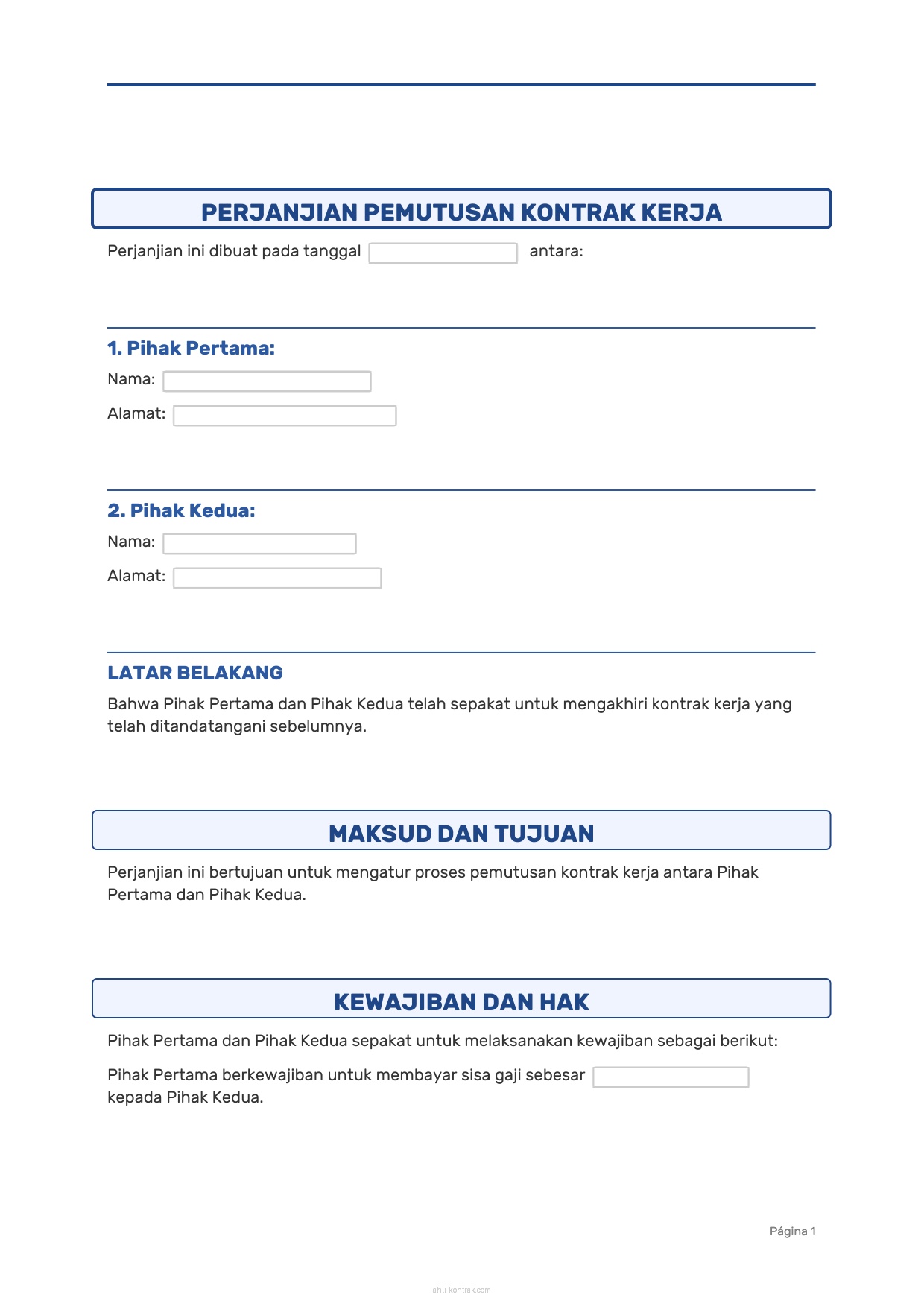 Contoh Surat Pemutusan Kontrak Kerja