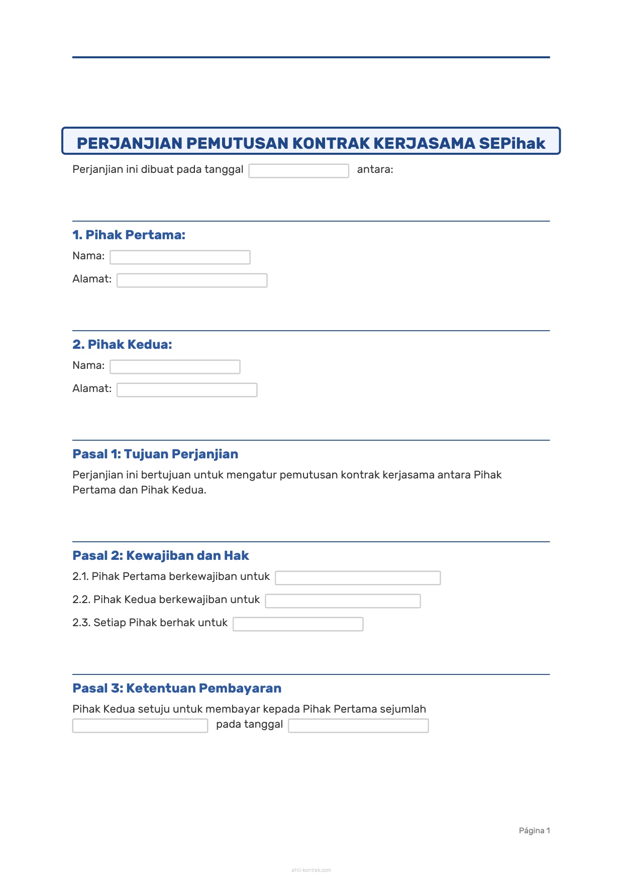 Contoh Surat Pemutusan Kontrak Kerjasama Sepihak