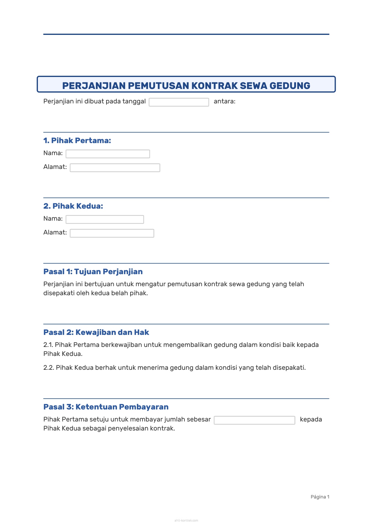 Contoh Surat Pemutusan Kontrak Sewa Gedung