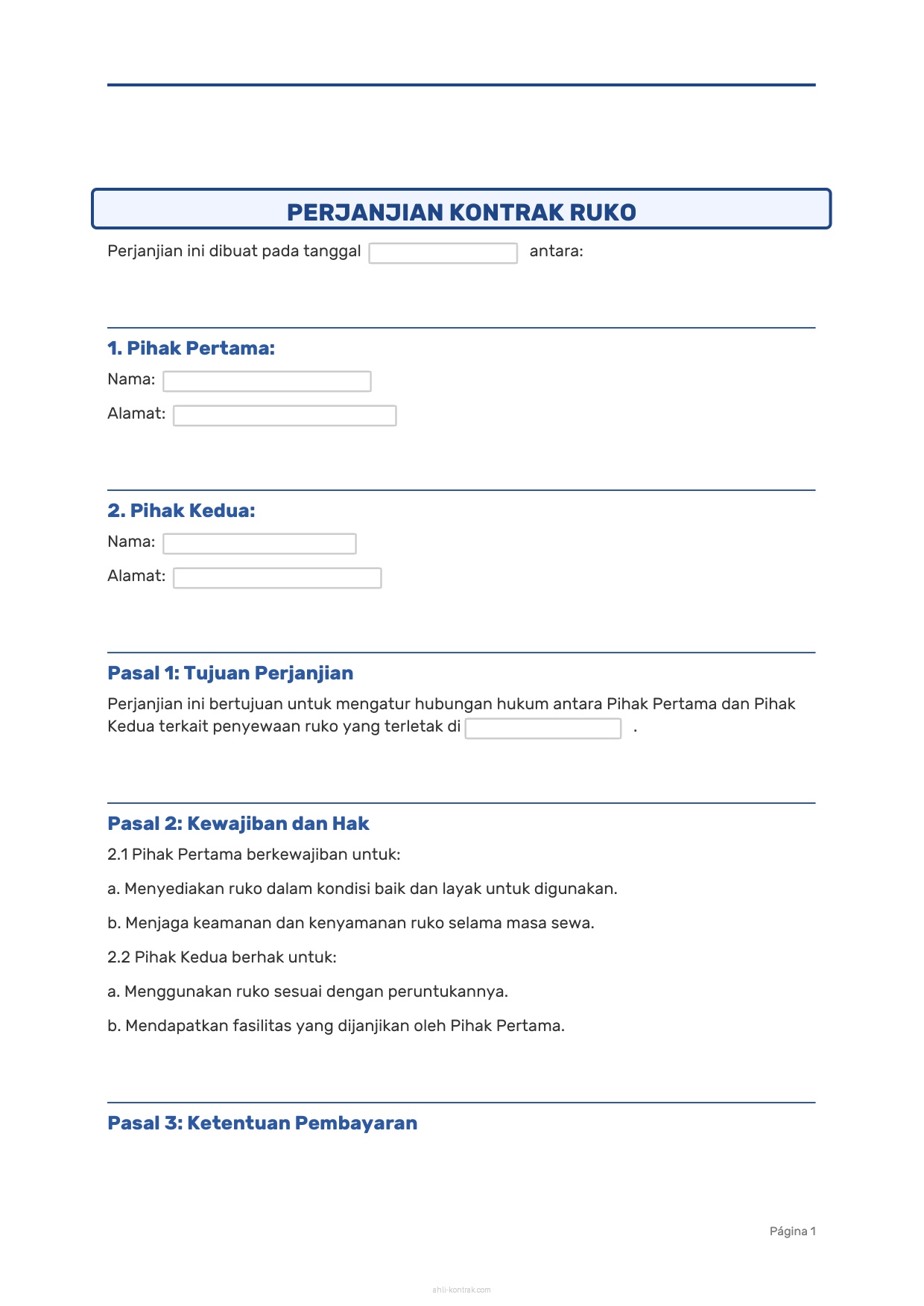 Contoh Surat Perjanjian Kontrak Ruko