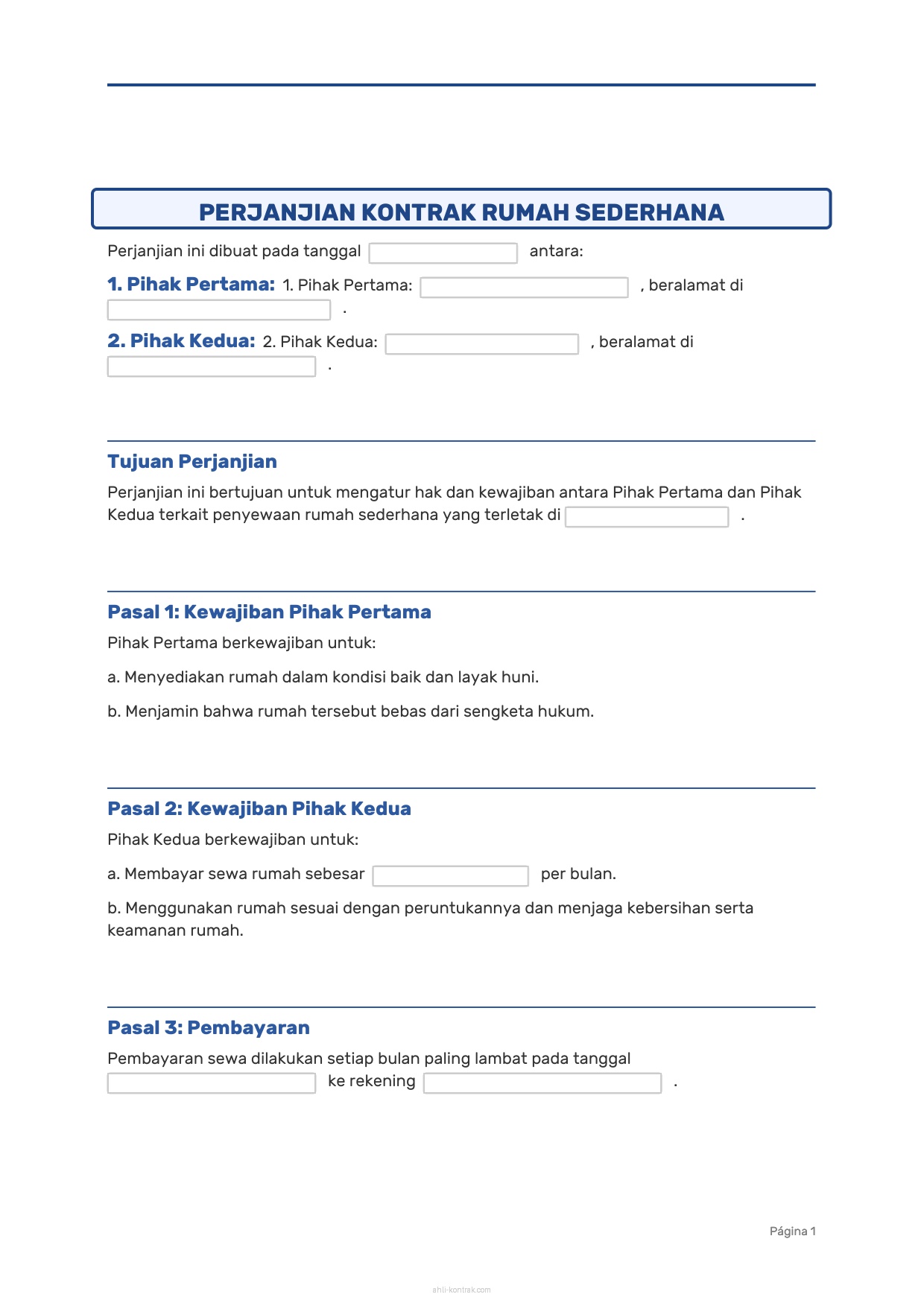 Contoh Surat Perjanjian Kontrak Rumah Sederhana