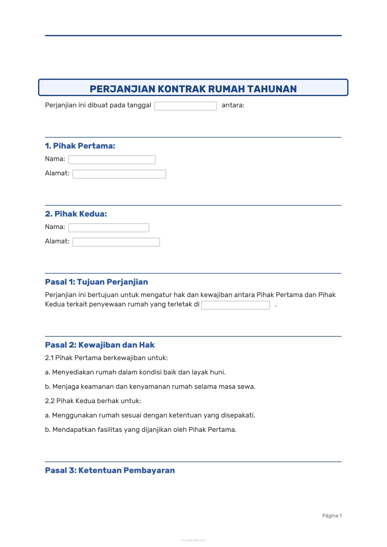 Contoh Surat Perjanjian Kontrak Rumah Tahunan