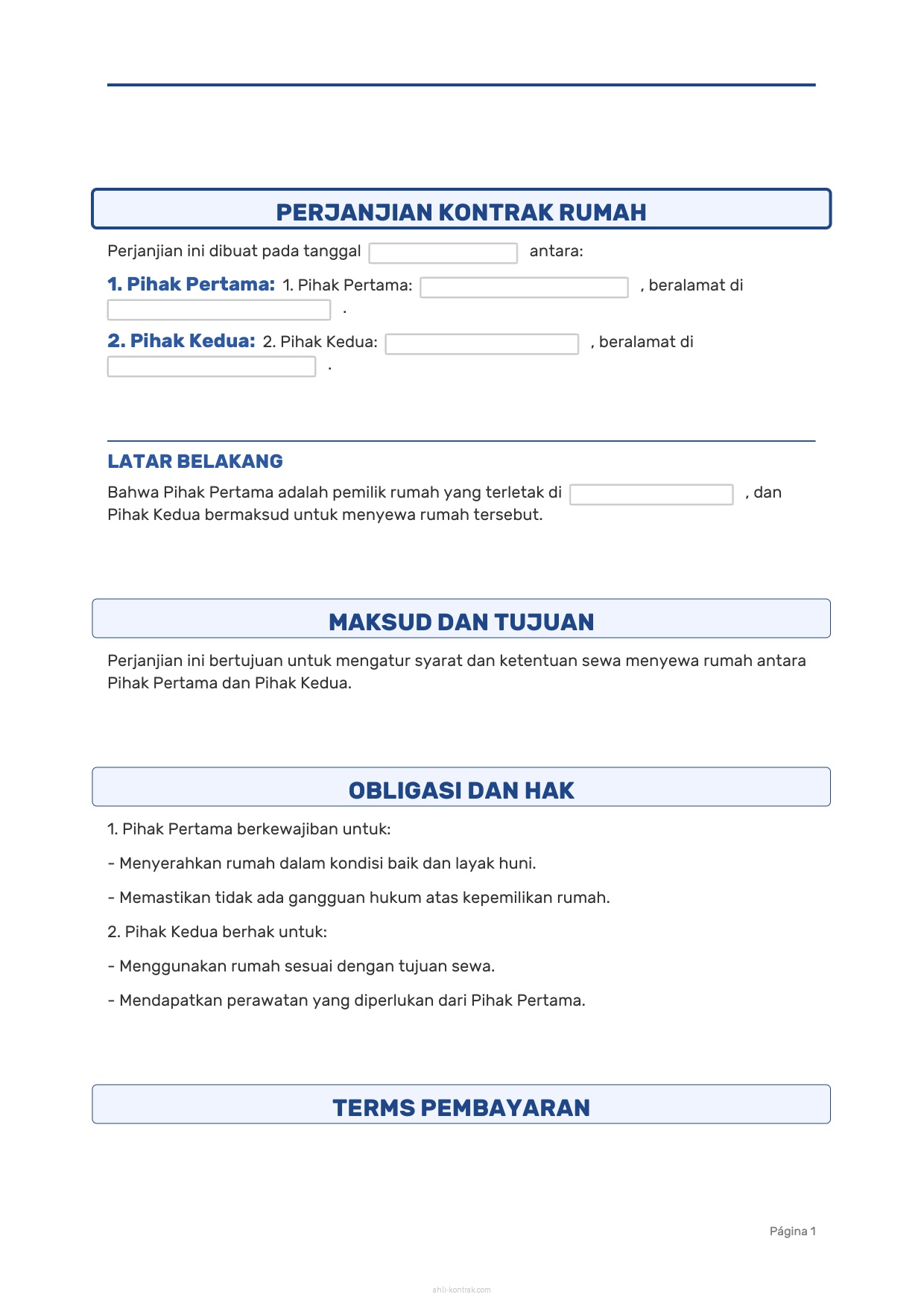Contoh Surat Perjanjian Kontrak Rumah Word