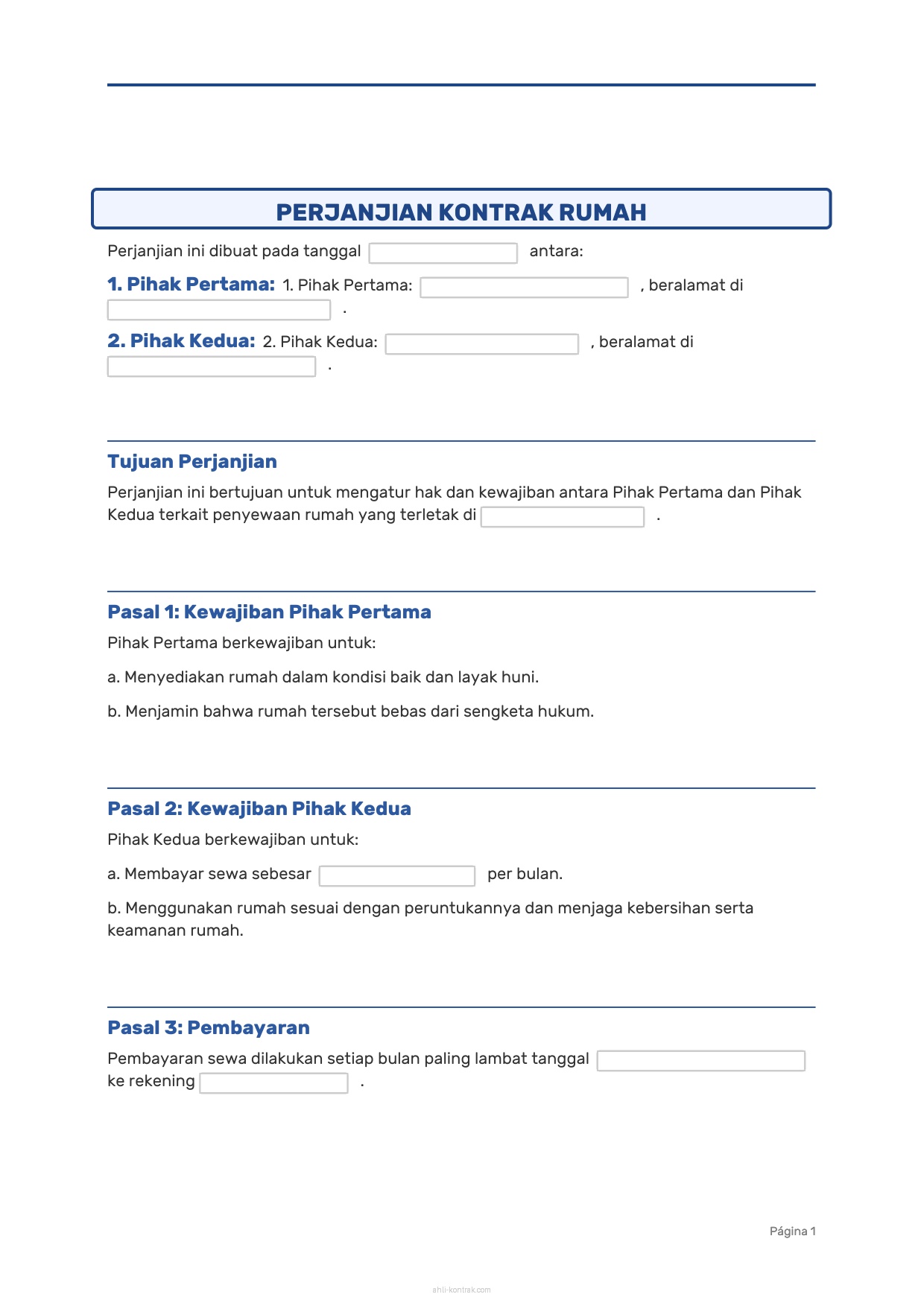 Contoh Surat Perjanjian Kontrak Rumah