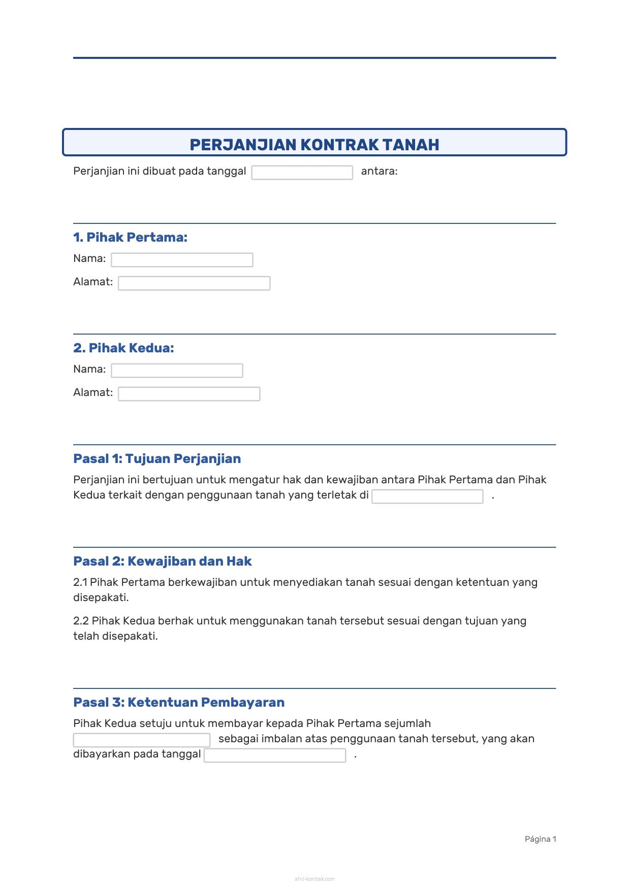 Contoh Surat Perjanjian Kontrak Tanah