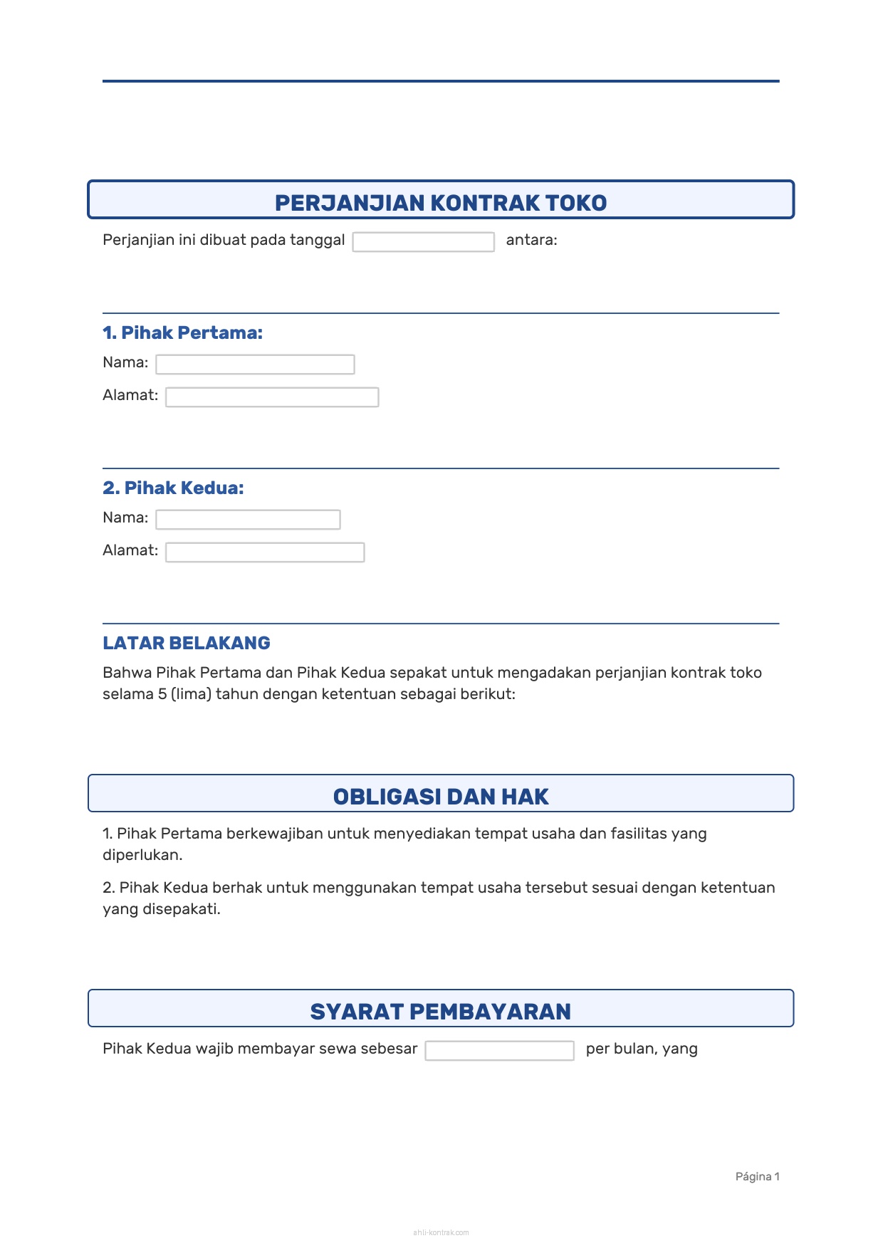 Contoh Surat Perjanjian Kontrak Toko Selama 5 Tahun