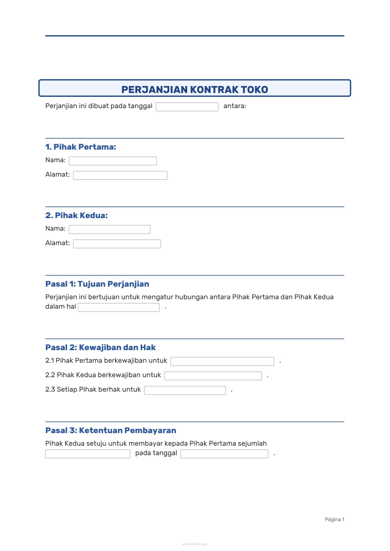 Contoh Surat Perjanjian Kontrak Toko