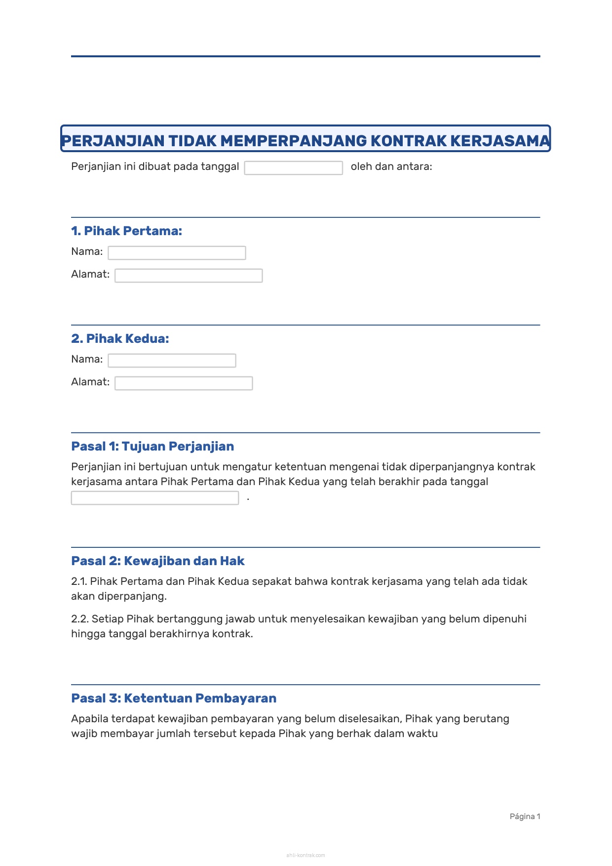 Contoh Surat Tidak Memperpanjang Kontrak Kerjasama