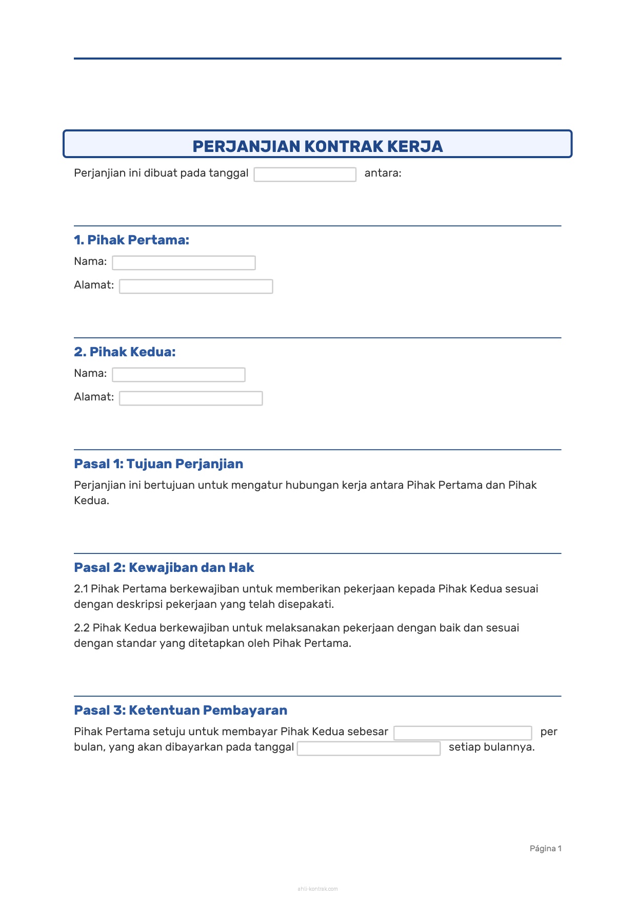 Download Contoh Surat Perjanjian Kontrak Kerja Sederhana