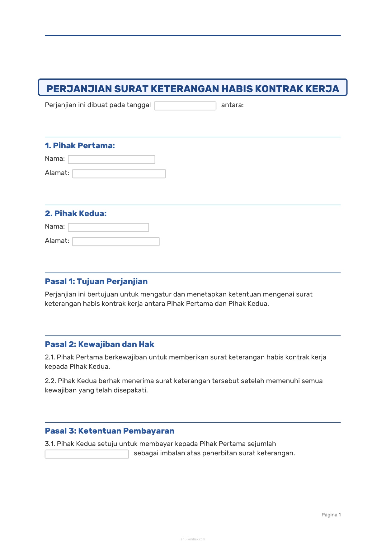 Surat Keterangan Habis Kontrak Kerja