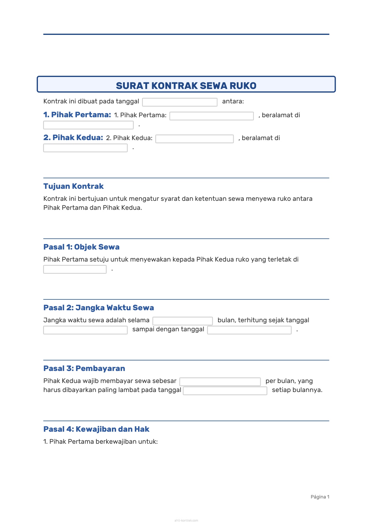Surat Kontrak Sewa Ruko