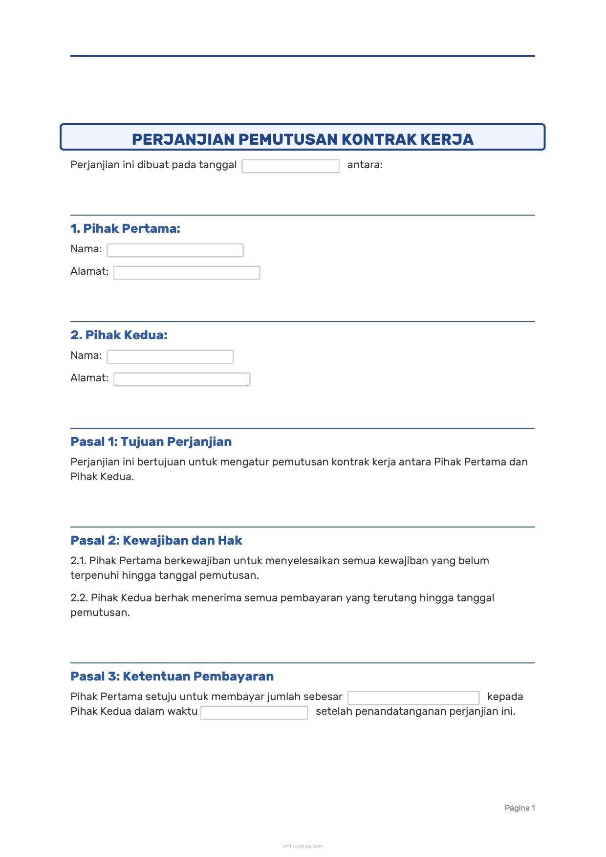 Surat Pemutusan Kontrak Kerja