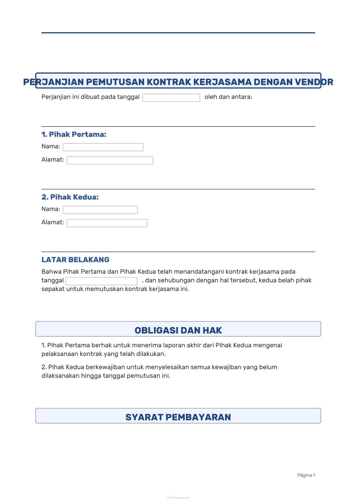 Surat Pemutusan Kontrak Kerjasama Dengan Vendor