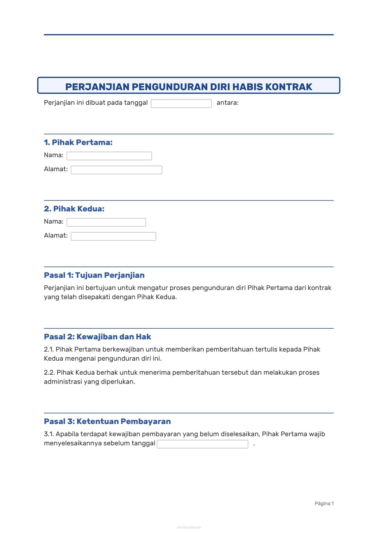 Surat Pengunduran Diri Habis Kontrak