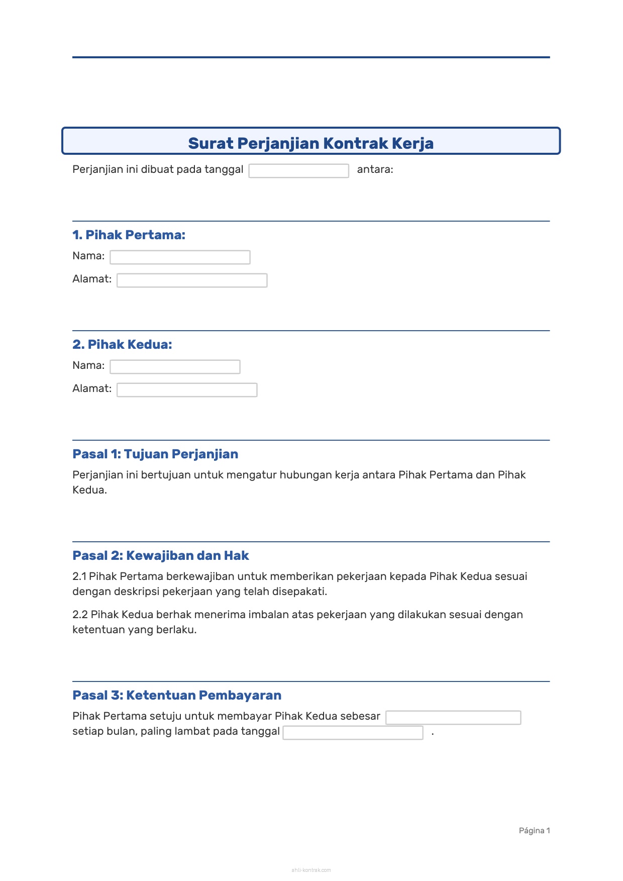 Surat Perjanjian Kontrak Kerja Bin Pdf