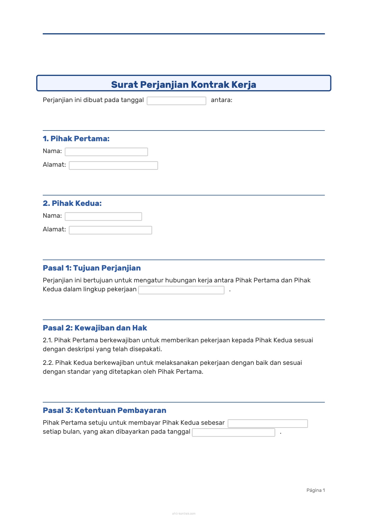 Surat Perjanjian Kontrak Kerja Bin