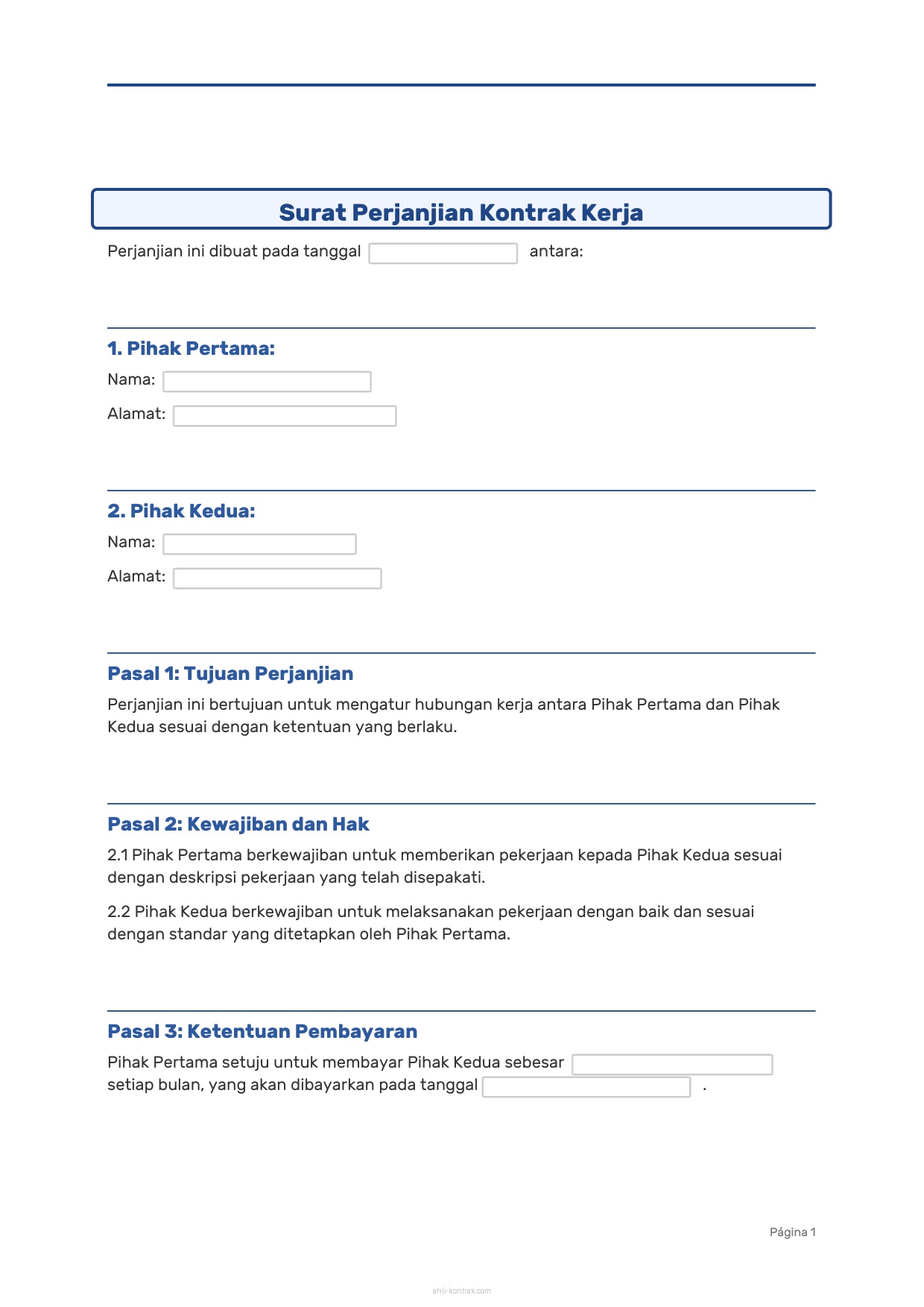 Surat Perjanjian Kontrak Kerja