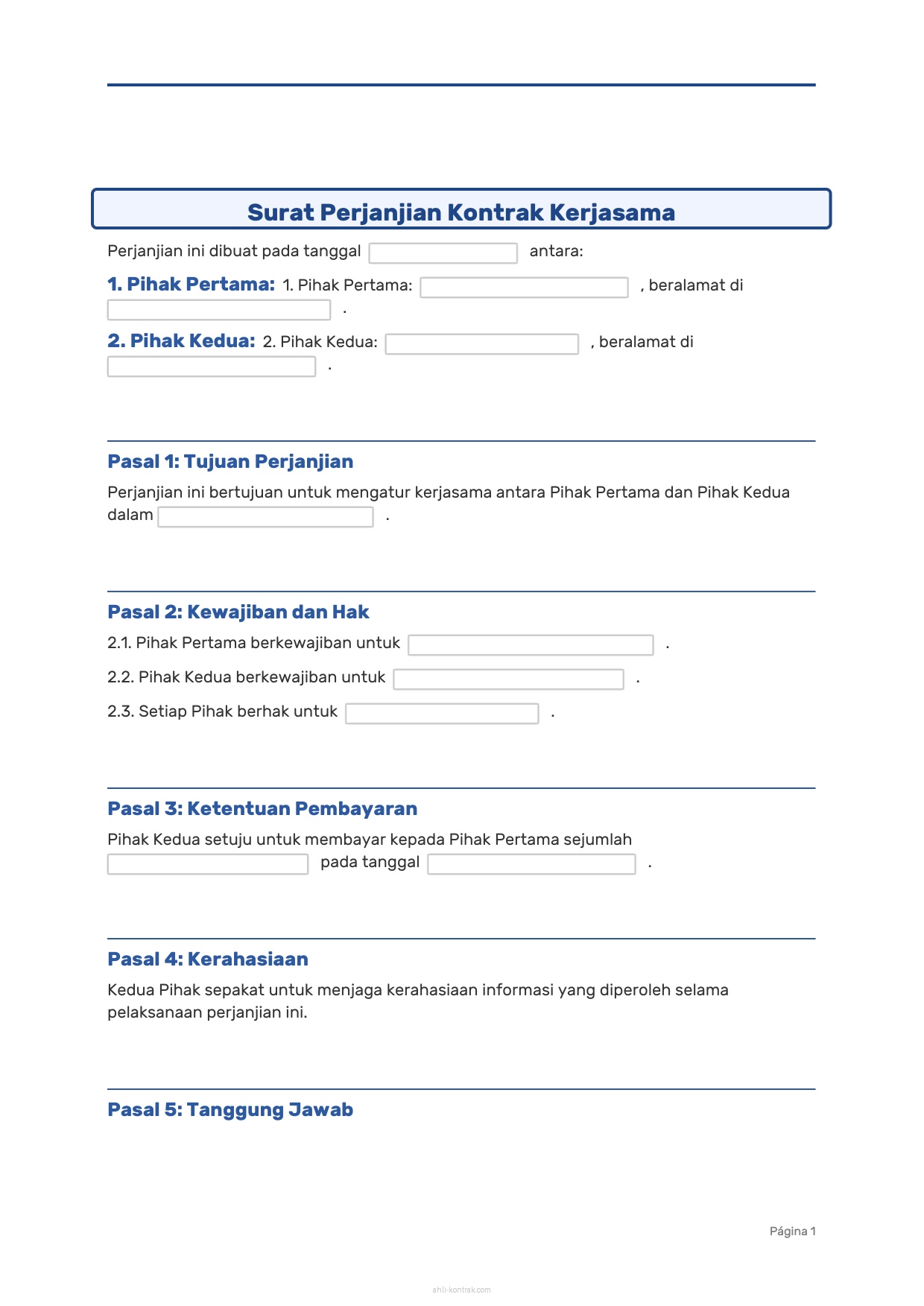 Surat Perjanjian Kontrak Kerjasama