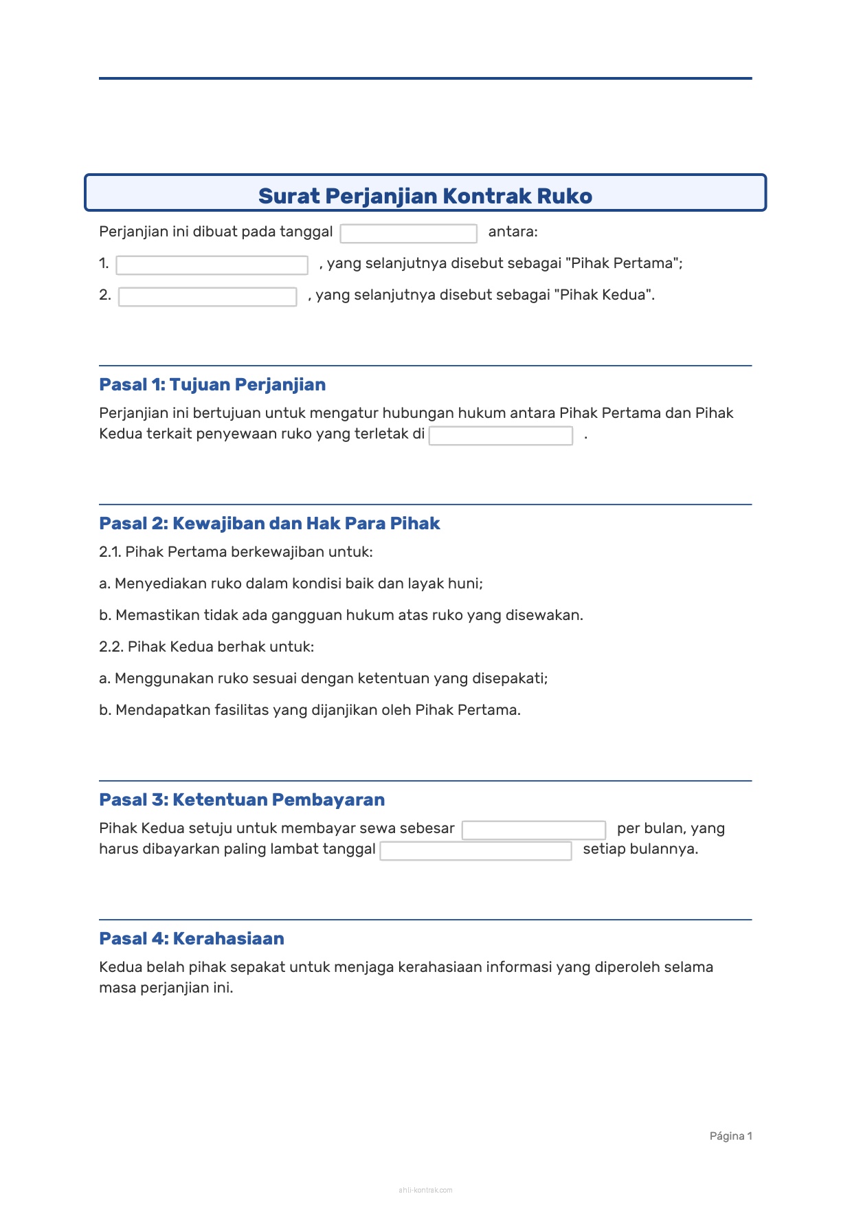 Surat Perjanjian Kontrak Ruko