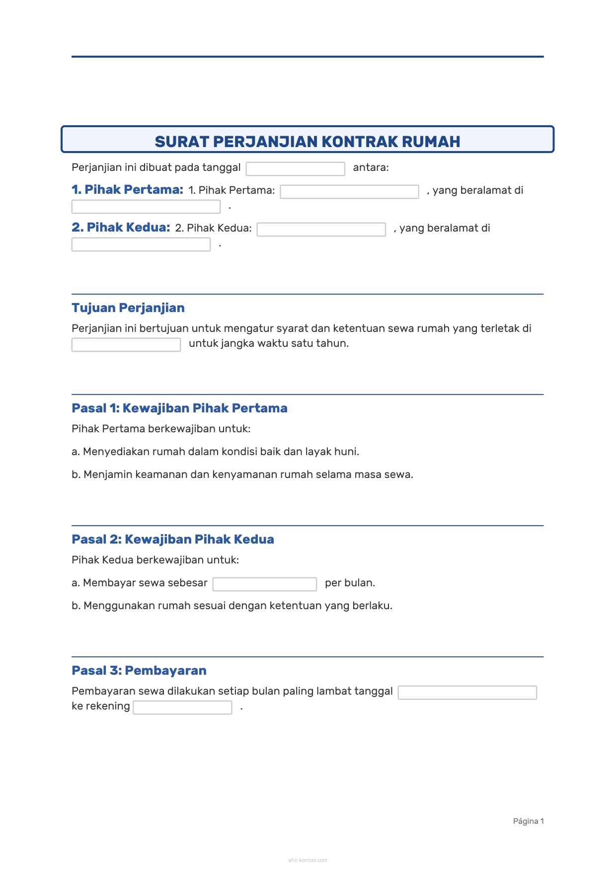 Surat Perjanjian Kontrak Rumah 1 Tahun Pdf