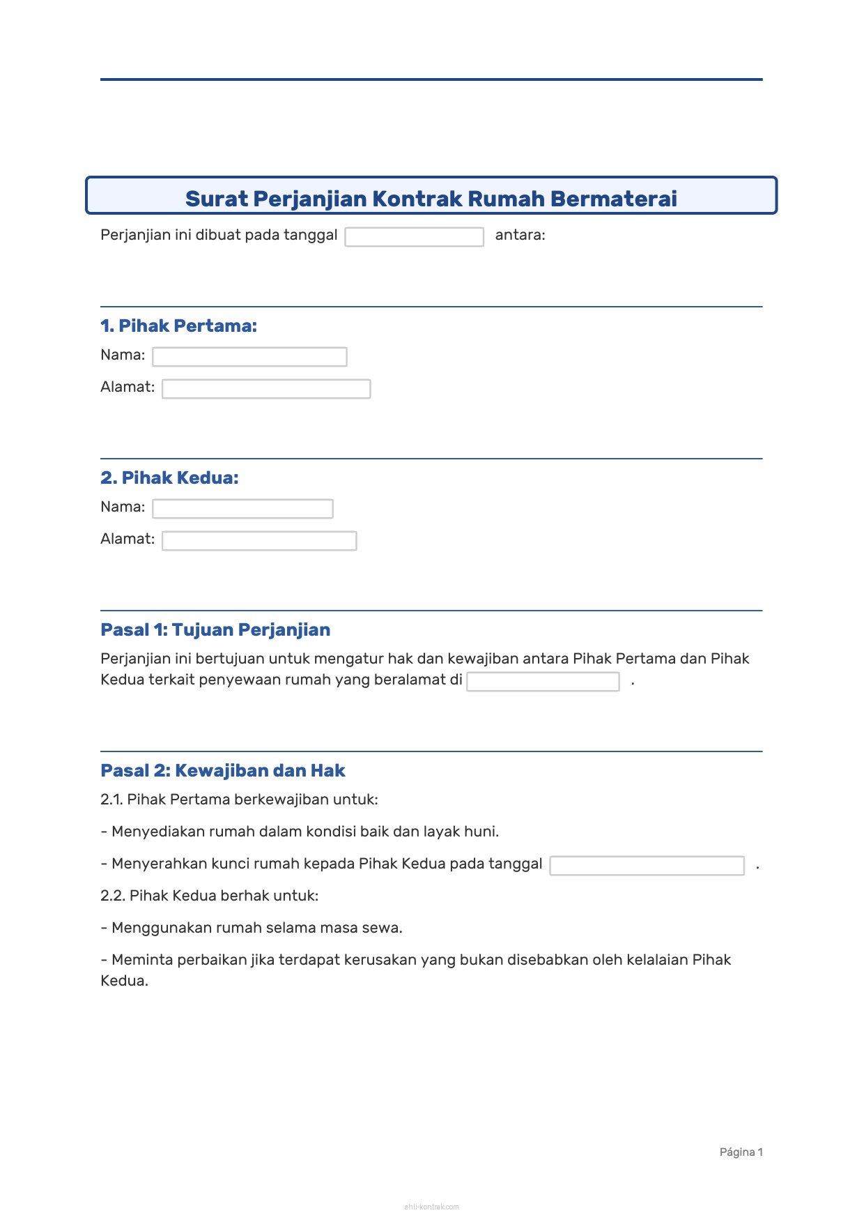 Surat Perjanjian Kontrak Rumah Bermaterai