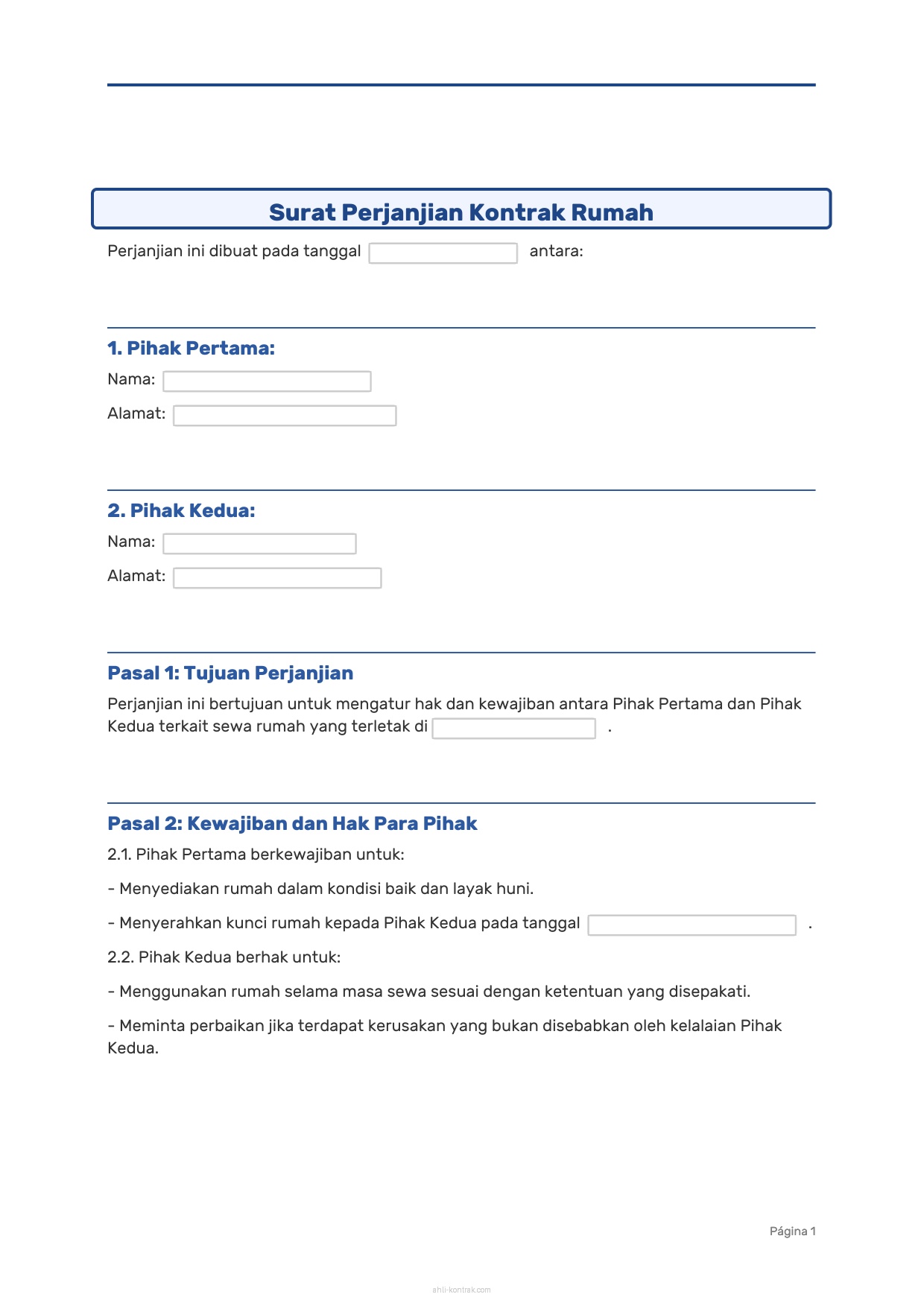 Surat Perjanjian Kontrak Rumah Pdf