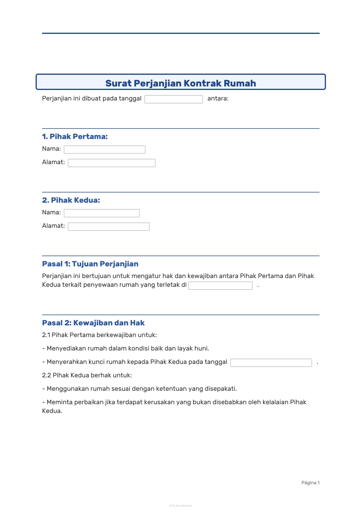 Surat Perjanjian Kontrak Rumah