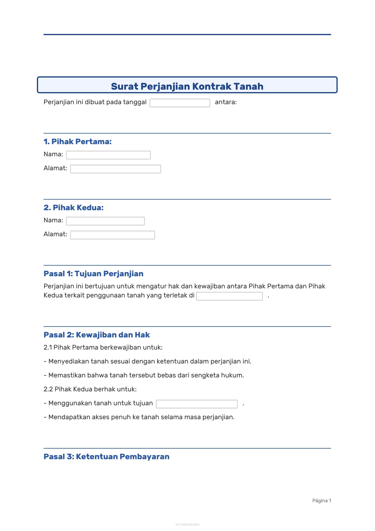 Surat Perjanjian Kontrak Tanah