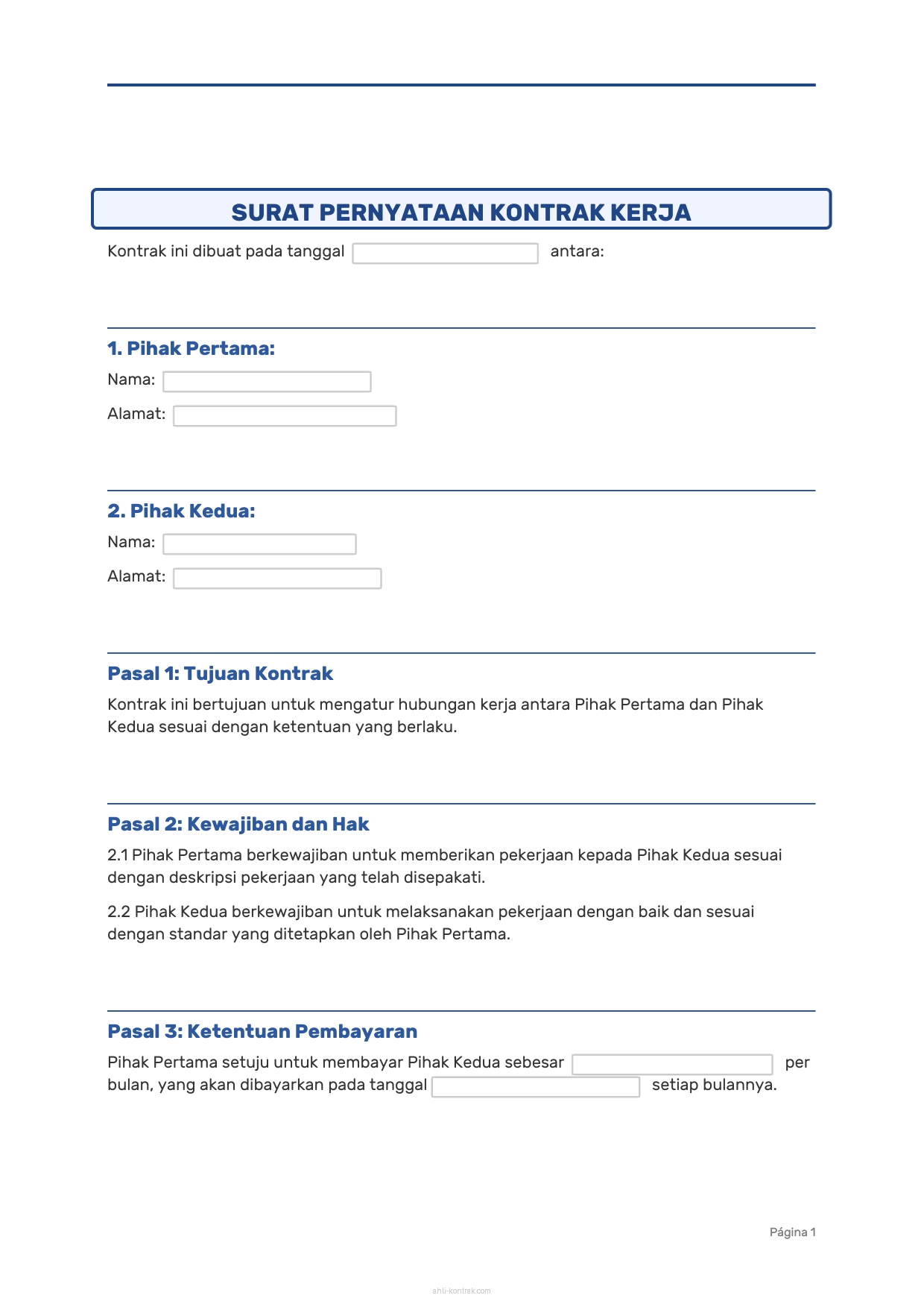 Surat Pernyataan Kontrak Kerja