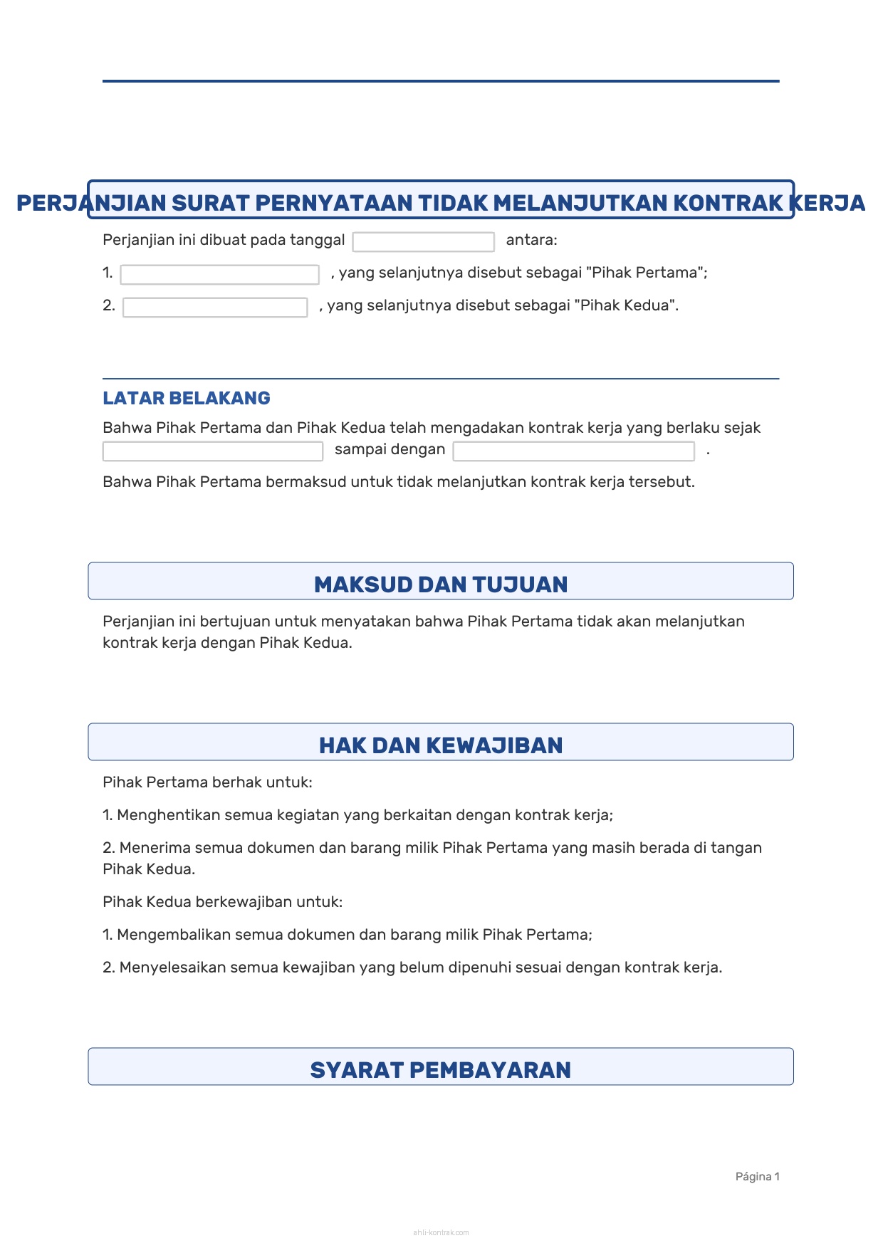 Surat Pernyataan Tidak Melanjutkan Kontrak Kerja Doc