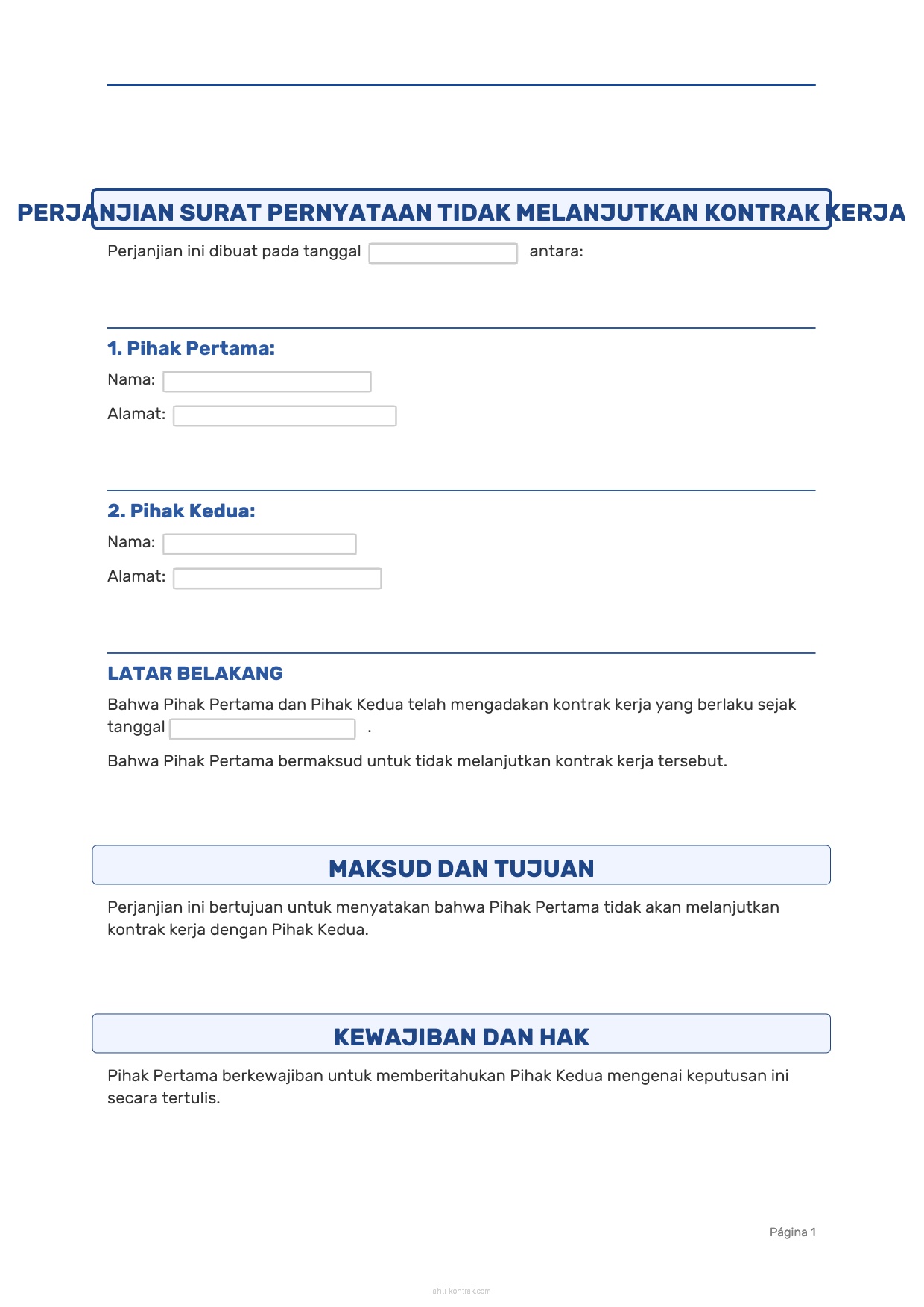 Surat Pernyataan Tidak Melanjutkan Kontrak Kerja Pdf