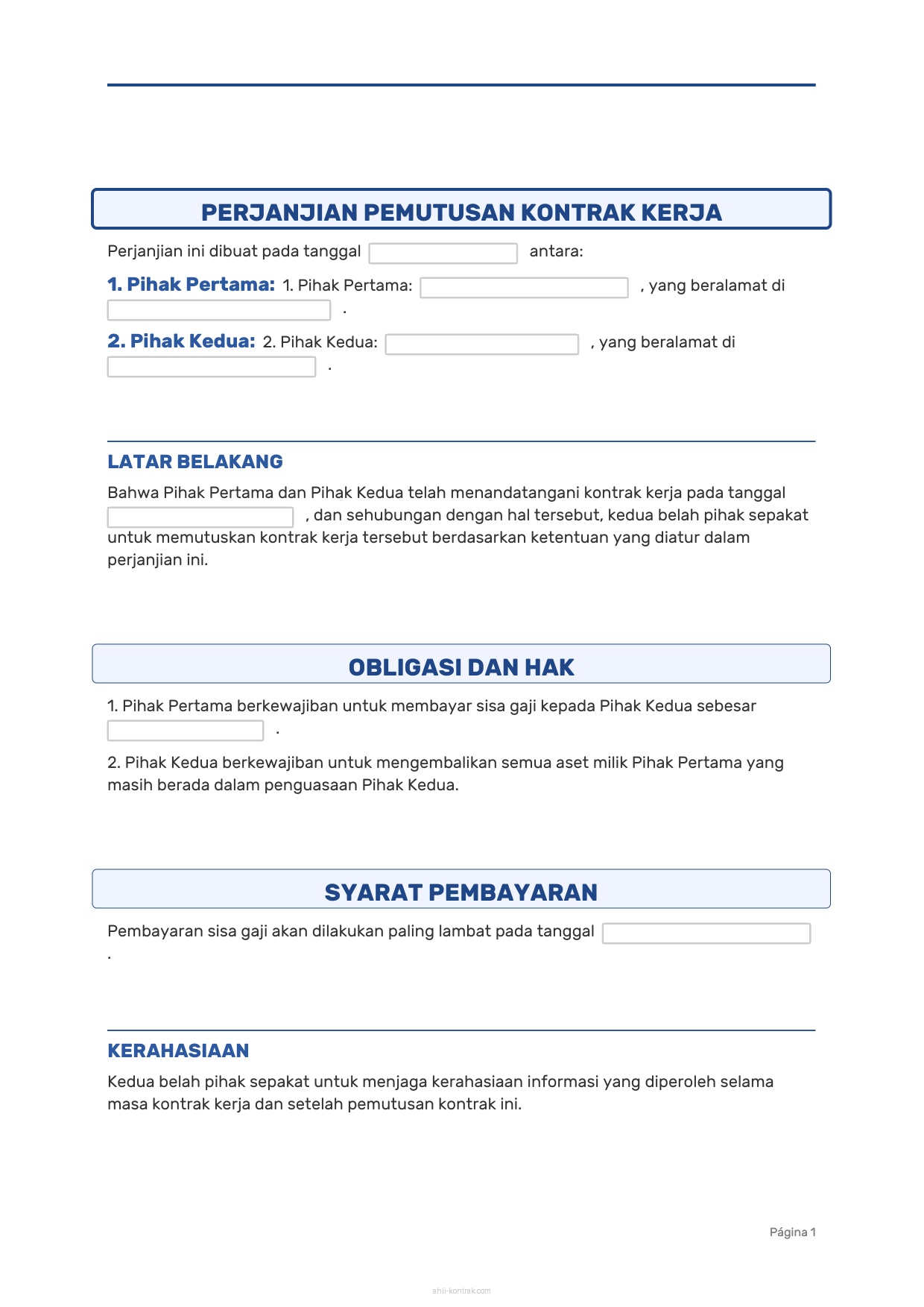 Surat Putus Kontrak Kerja