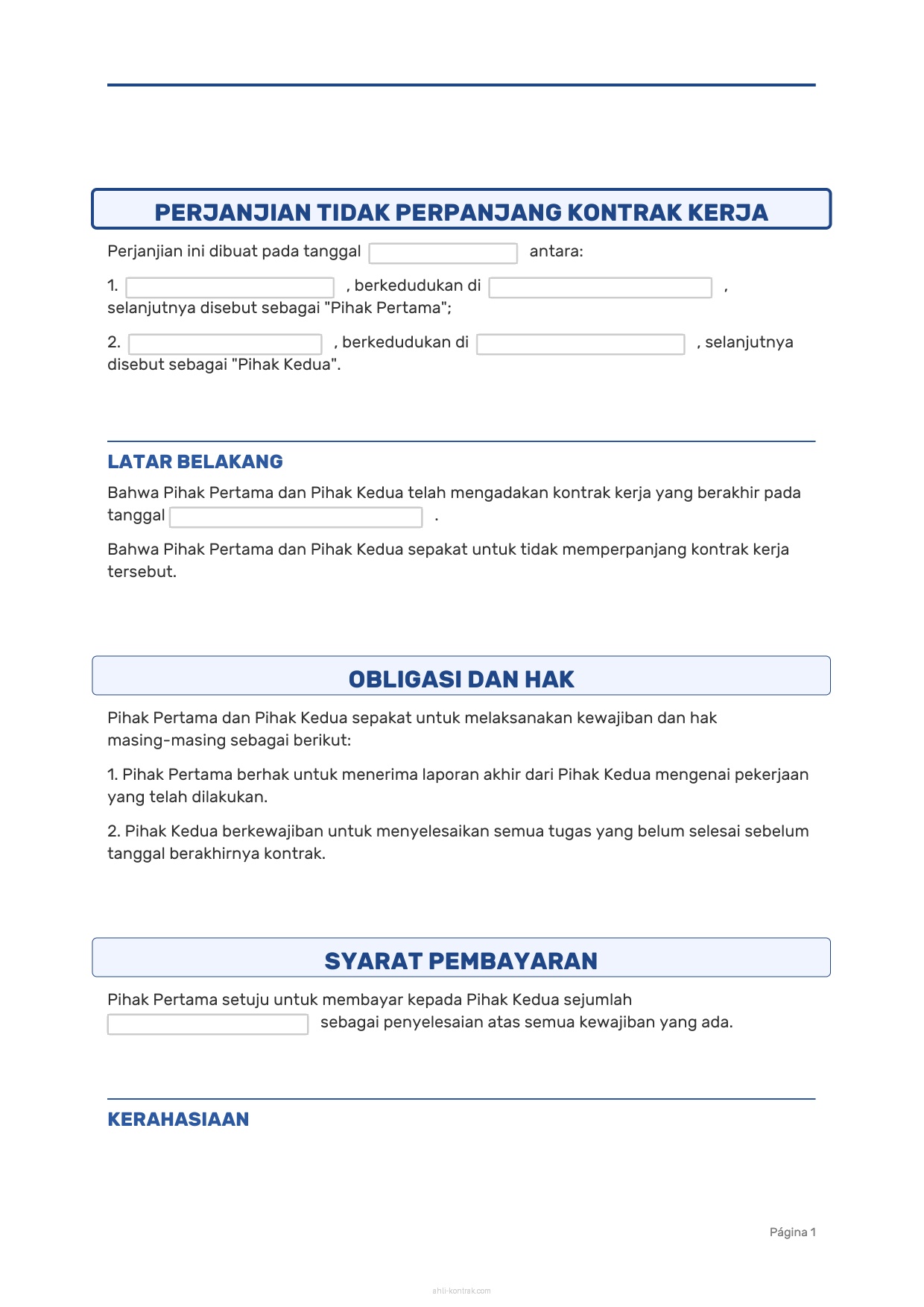 Surat Tidak Perpanjang Kontrak Kerja